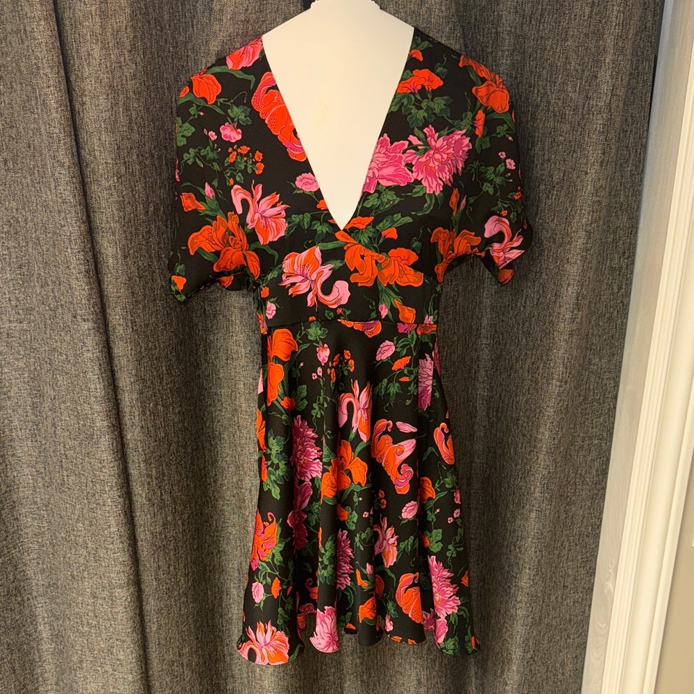 Zara Satin Floral V-Neck Dress